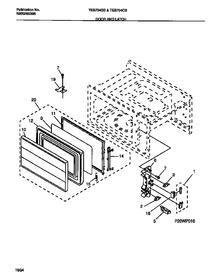 DOOR AND LATCH Diagram and Parts List for TEB794BBBA  Tappan Microwave Oven Combo