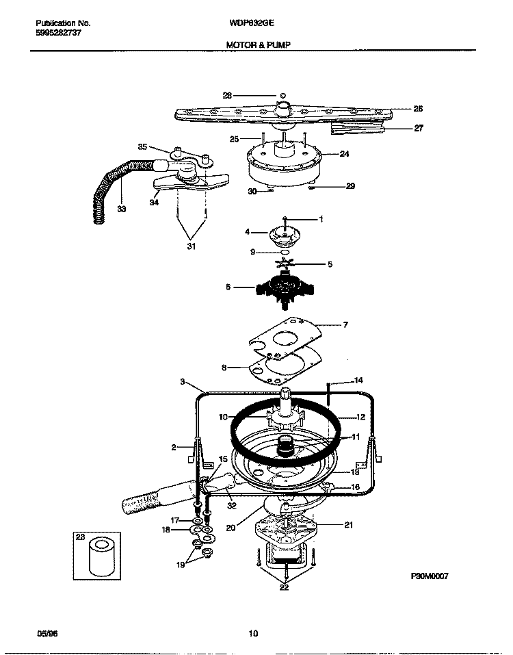 MOTOR & PUMP Diagram and Parts List for WDP632GER0  Frigidaire Dishwasher