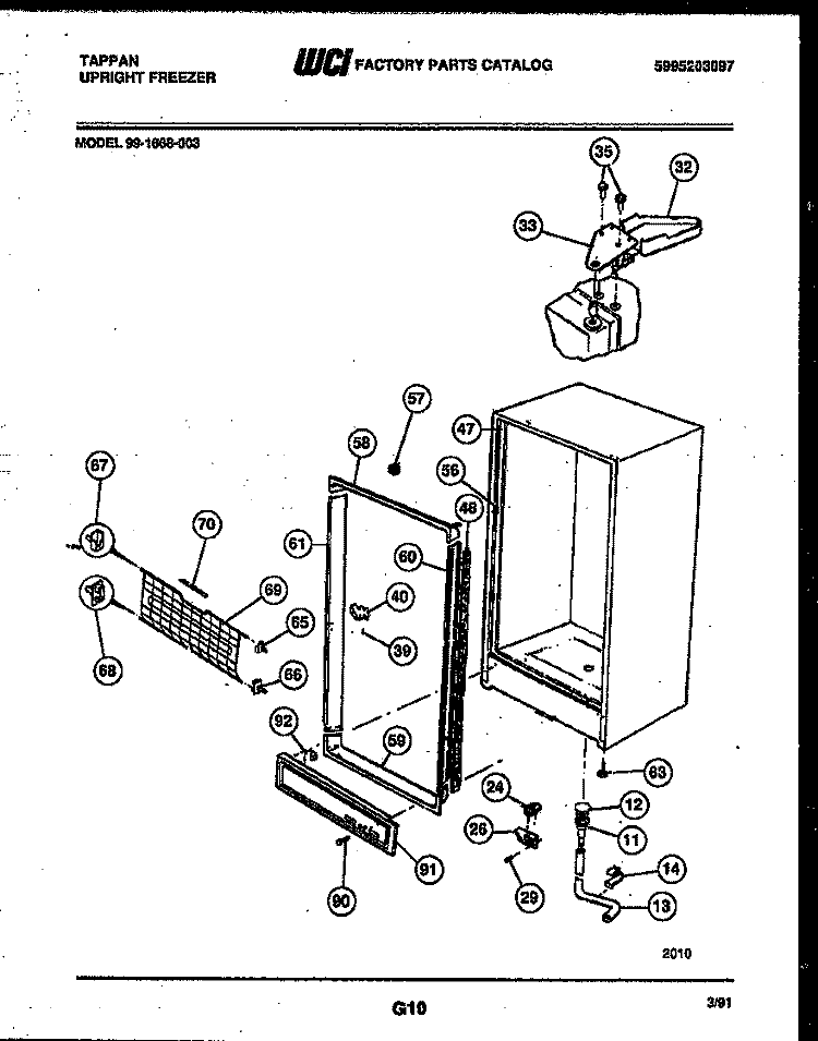 CABINET PARTS Diagram and Parts List for 99-1668-00-03  Tappan Freezer