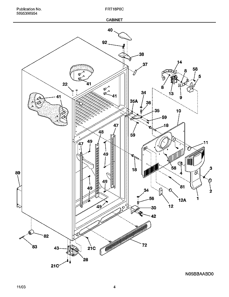 CABINET Diagram and Parts List for FRT18P6CQ5  Frigidaire Refrigerator