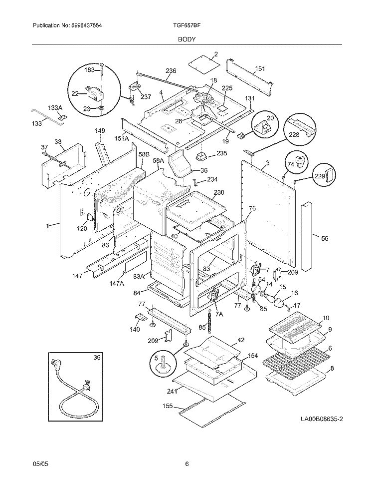 BODY Diagram and Parts List for TGF657BFB7  Tappan Range