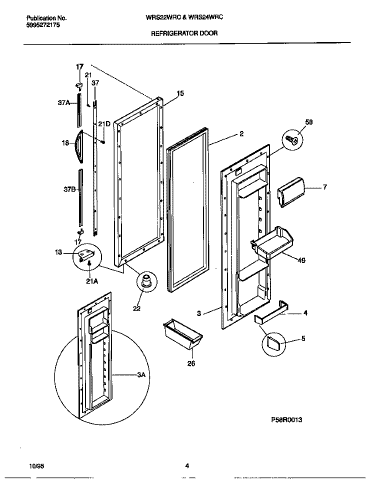 REFRIGERATOR DOOR Diagram and Parts List for WRS22WRCW1  Frigidaire Refrigerator