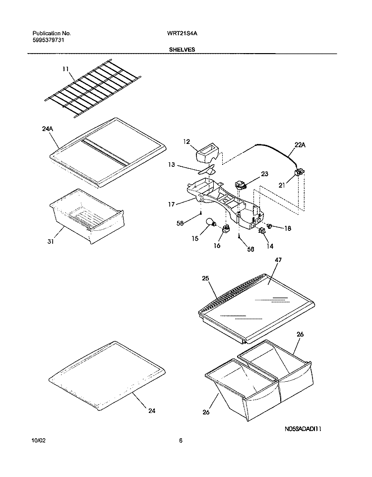 SHELVES Diagram and Parts List for WRT21S4AW3  Westinghouse Refrigerator