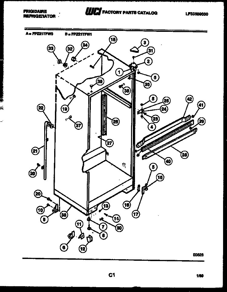 CABINET PARTS Diagram and Parts List for FPZ21TFH0  Frigidaire Refrigerator