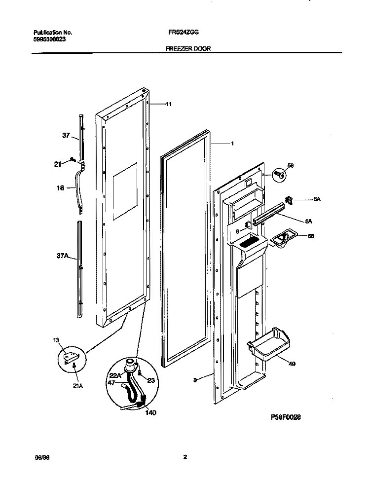 FREEZER DOOR Diagram and Parts List for FRS24ZGGB1  Frigidaire Refrigerator