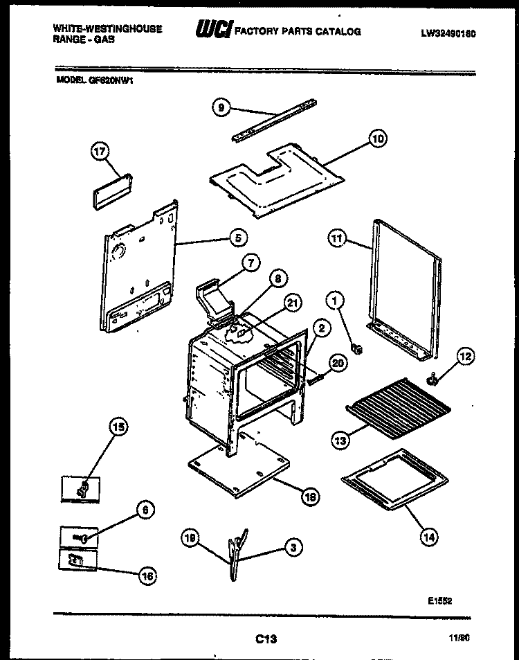 BODY PARTS Diagram and Parts List for GF620ND1  Frigidaire Range