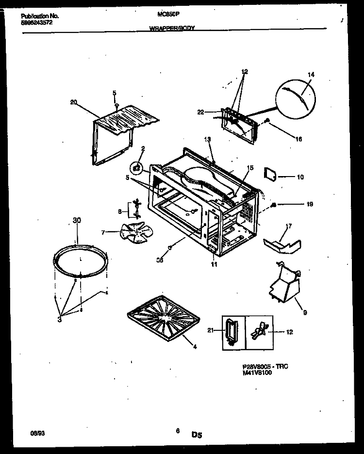 WRAPPER AND BODY PARTS Diagram and Parts List for MC850P11  Frigidaire Microwave