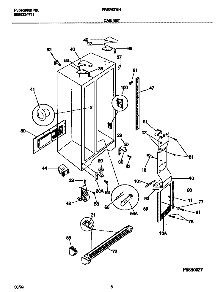 CABINET Diagram and Parts List for FRS26ZNHB0  Frigidaire Refrigerator