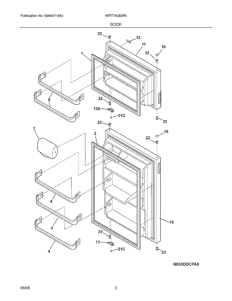 DOOR Diagram and Parts List for WRT7A2EW5  Westinghouse Refrigerator