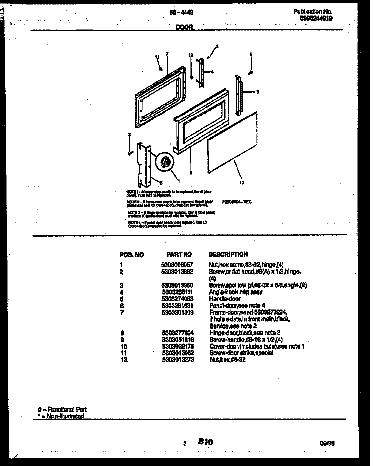 DOOR PARTS Diagram and Parts List for 56-4443-10-01  Tappan Microwave