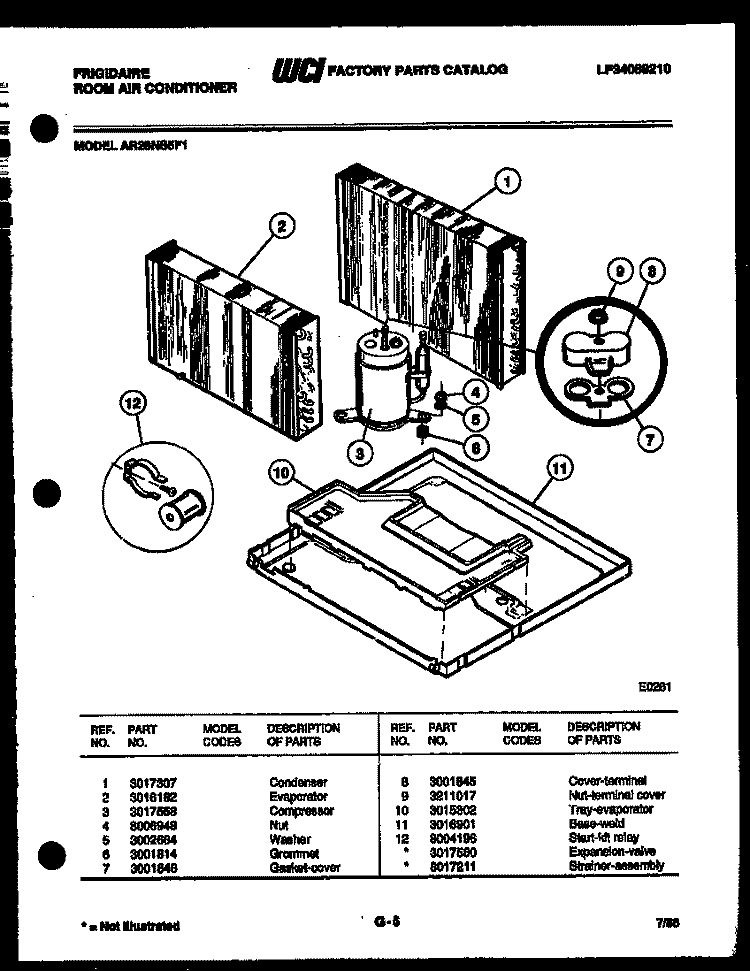 SYSTEM PARTS Diagram and Parts List for AR28NS5F1  Frigidaire Air Conditioner