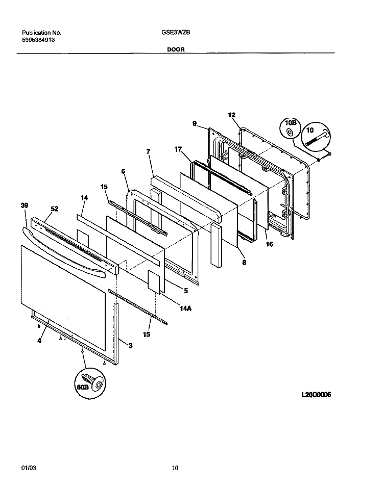 DOOR Diagram and Parts List for GSE3WZBQB  Frigidaire Range