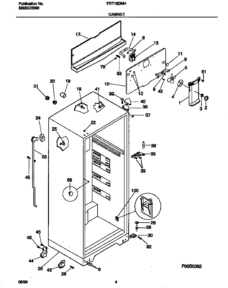 CABINET Diagram and Parts List for FRT16DNHD0  Frigidaire Refrigerator