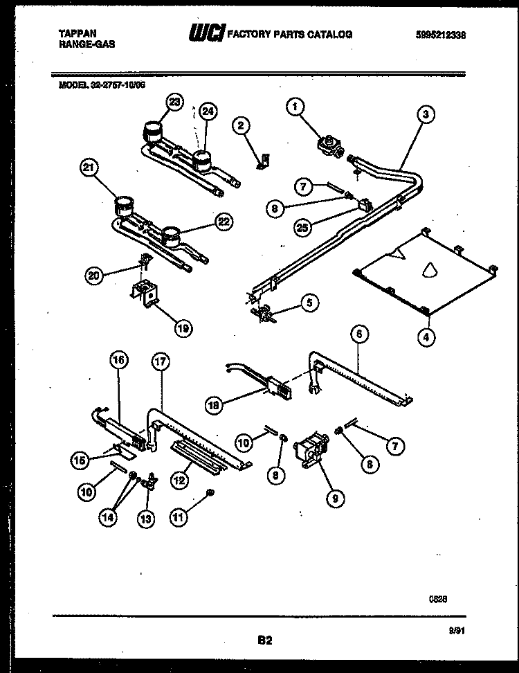 BURNER, MANIFOLD AND GAS CONTROL Diagram and Parts List for 32-2757-00-06  Tappan Range