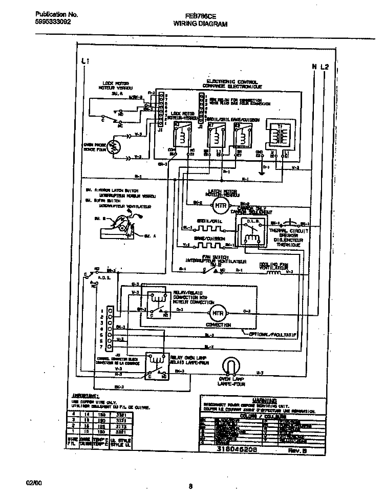 WIRING DIAGRAM Diagram and Parts List for FEB786CEBH  Frigidaire Wall Oven