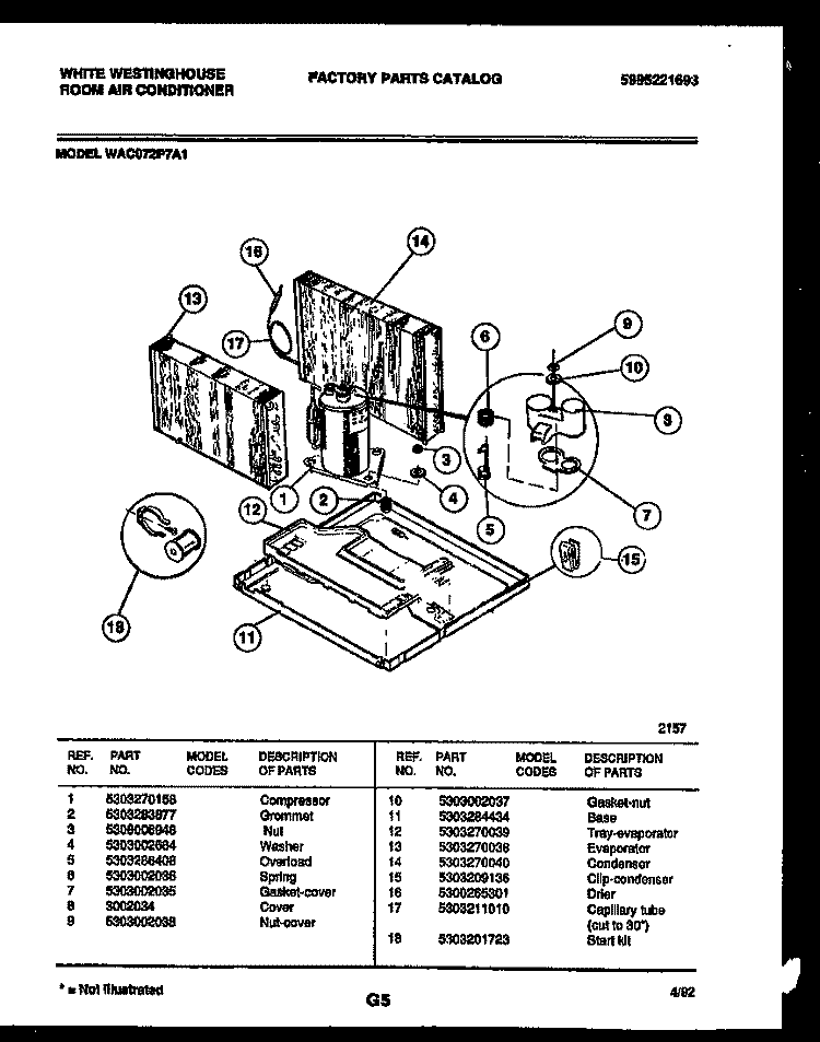SYSTEM PARTS Diagram and Parts List for WAC072P7A1  Frigidaire Air Conditioner