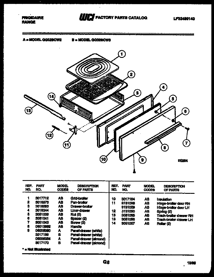 BROILER DRAWER PARTS Diagram and Parts List for GG32BCL2  Frigidaire Range