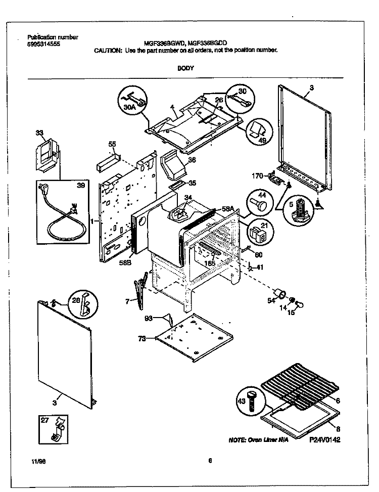 BODY Diagram and Parts List for MGF336BGDD  Frigidaire Range