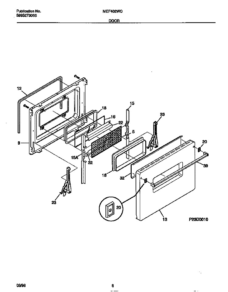 DOOR Diagram and Parts List for MEF402WCWA  Frigidaire Range