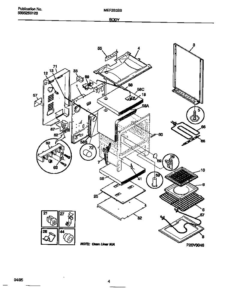 BODY Diagram and Parts List for MEF350SBDA  Frigidaire Range