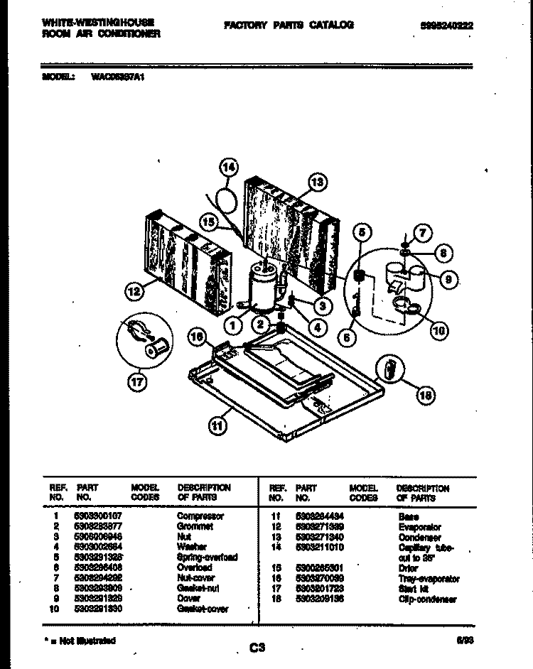 UNIT PARTS Diagram and Parts List for WAC063S7A1  Frigidaire Air Conditioner