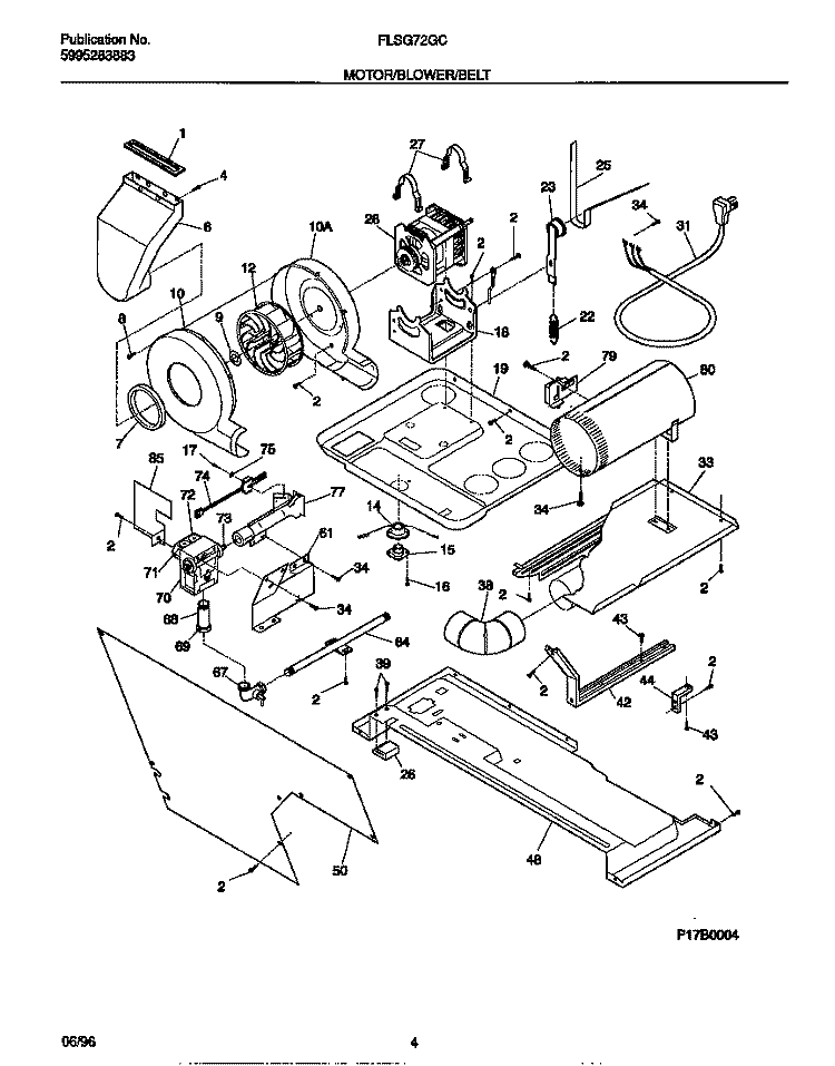 MOTOR / BLOWER / BELT Diagram and Parts List for FLSG72GCS3  Frigidaire Washer Dryer Combo