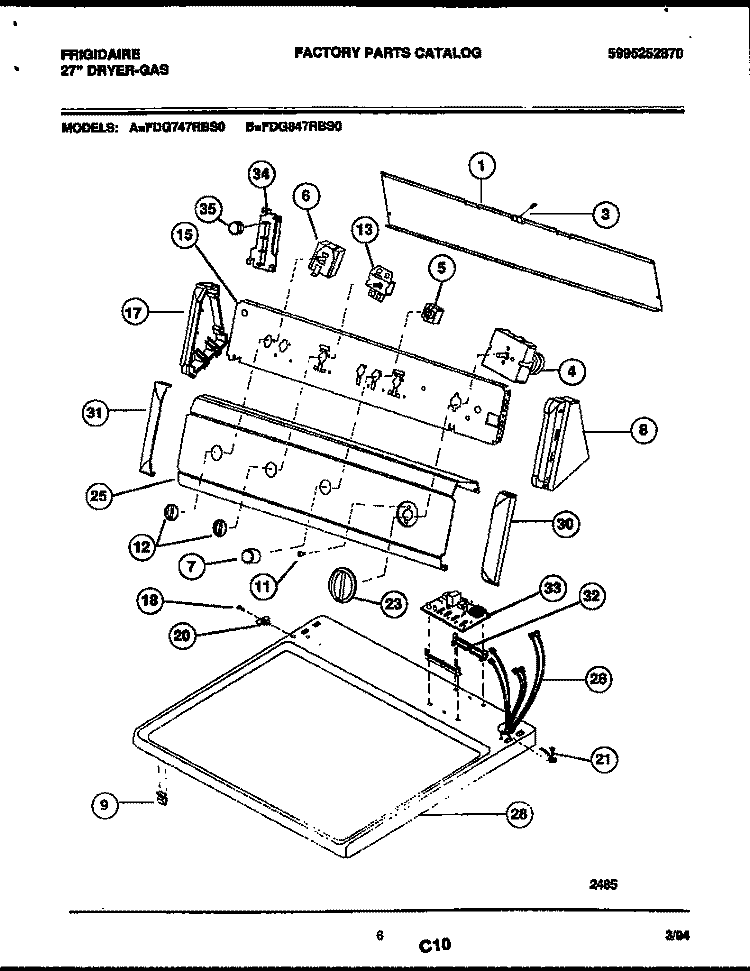 CONSOLE AND CONTROL PARTS Diagram and Parts List for FDG847RBS0  Frigidaire Dryer