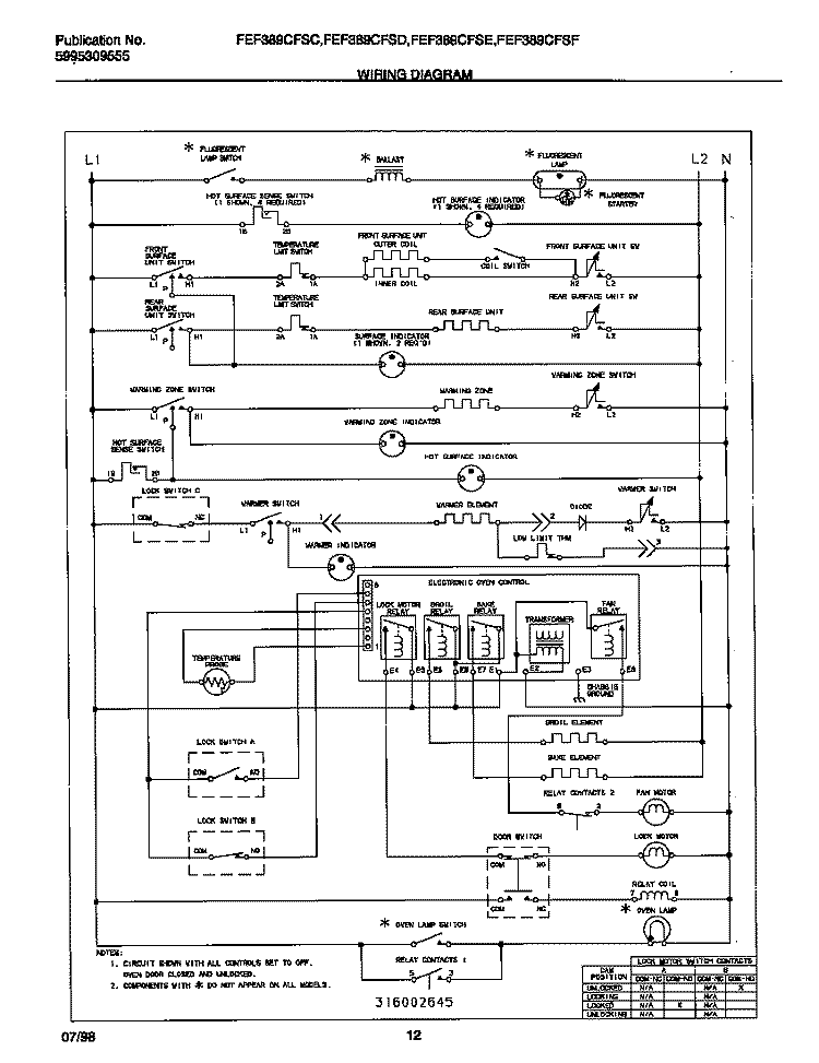 WIRING DIAGRAM Diagram and Parts List for FEF389CFSD  Frigidaire Range