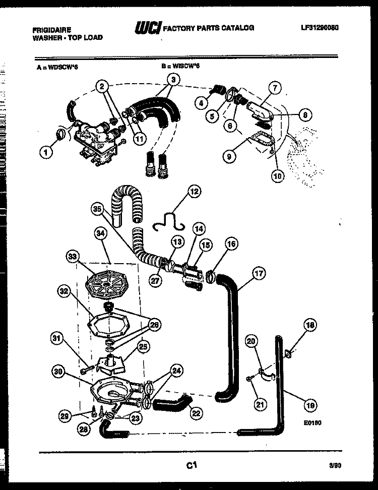 PUMP, WATER VALVE AND WATER INLET Diagram and Parts List for WISCL6  Frigidaire Washer