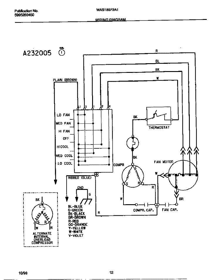 WIRING DIAGRAM Diagram and Parts List for WAS185F2A1  Frigidaire Air Conditioner