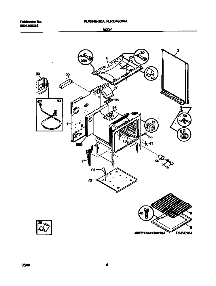 BODY Diagram and Parts List for FLF334BGDA  Frigidaire Range