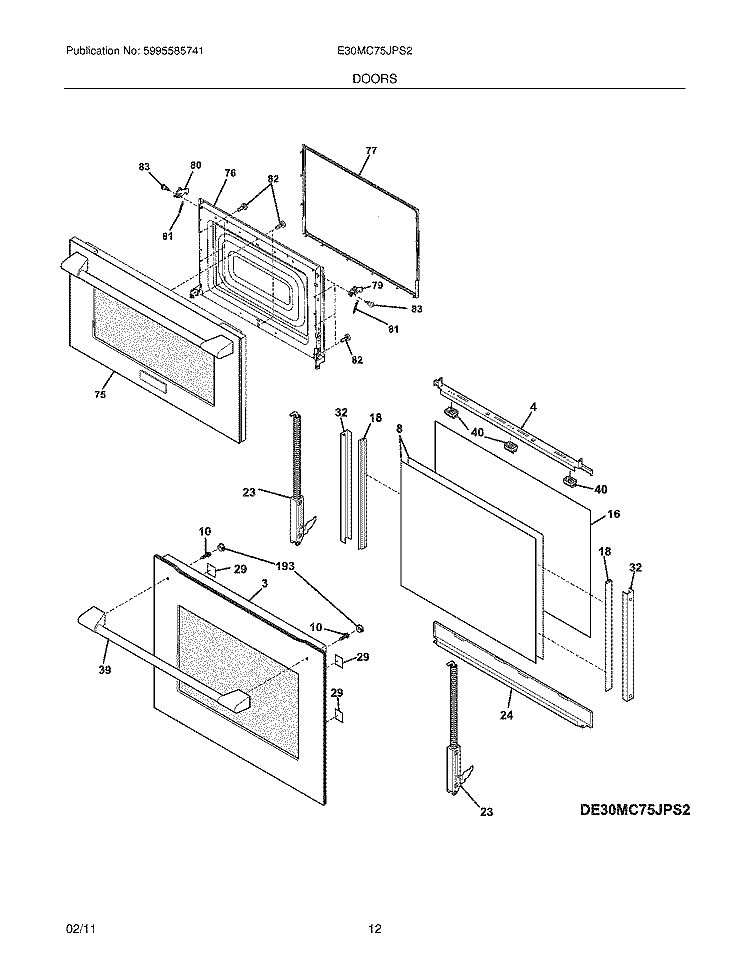 DOORS Diagram and Parts List for E30MC75JPS2  Electrolux Microwave Oven Combo