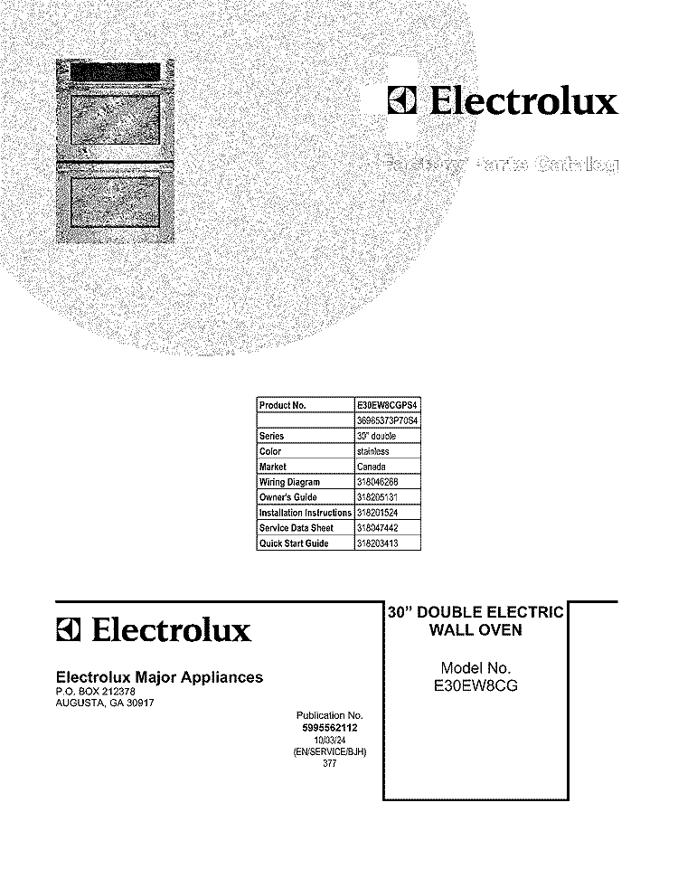 COVER Diagram and Parts List for E30EW8CGPS4  Electrolux Wall Oven