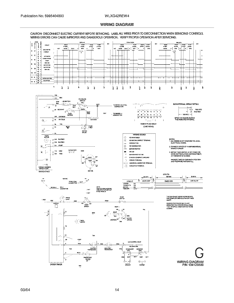 WIRING DIAGRAM Diagram and Parts List for WLXG42REW4  Westinghouse Washer Dryer Combo
