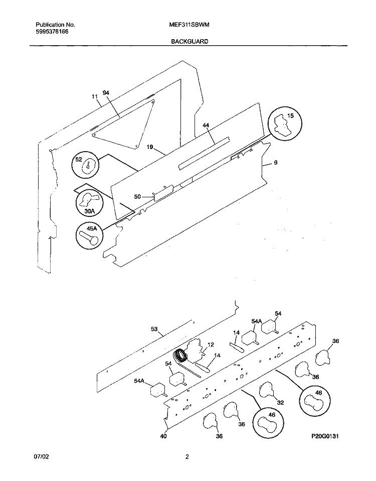 BACKGUARD Diagram and Parts List for MEF311SBWM  Uni Range