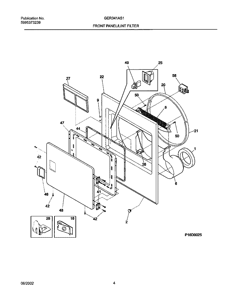 FRNT PNL, DOOR Diagram and Parts List for GER341AS1  Gibson Dryer