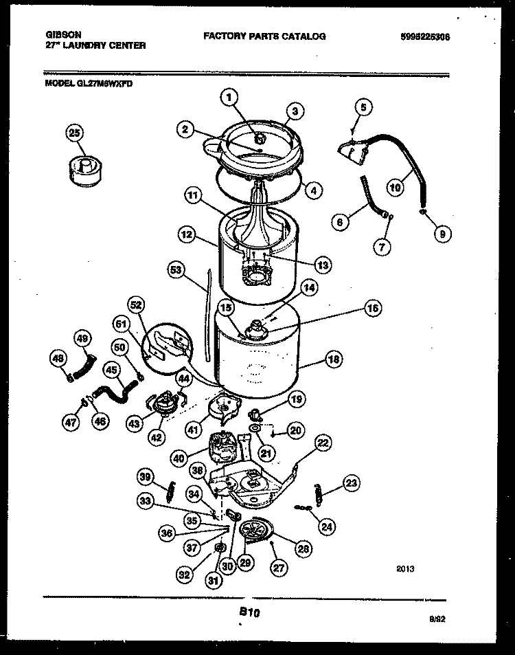 TUB DETAIL Diagram and Parts List for GL27M6WXFD  Gibson Washer Dryer Combo