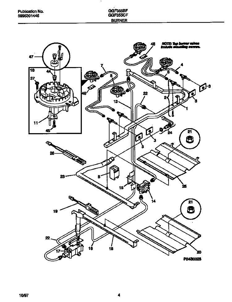 BURNER Diagram and Parts List for GGF355CFSC  Gibson Range