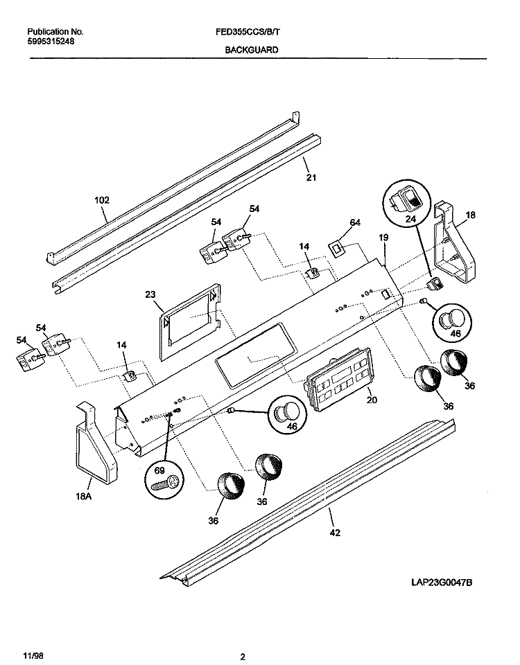 BACKGUARD Diagram and Parts List for FED355CCBF  Frigidaire Range