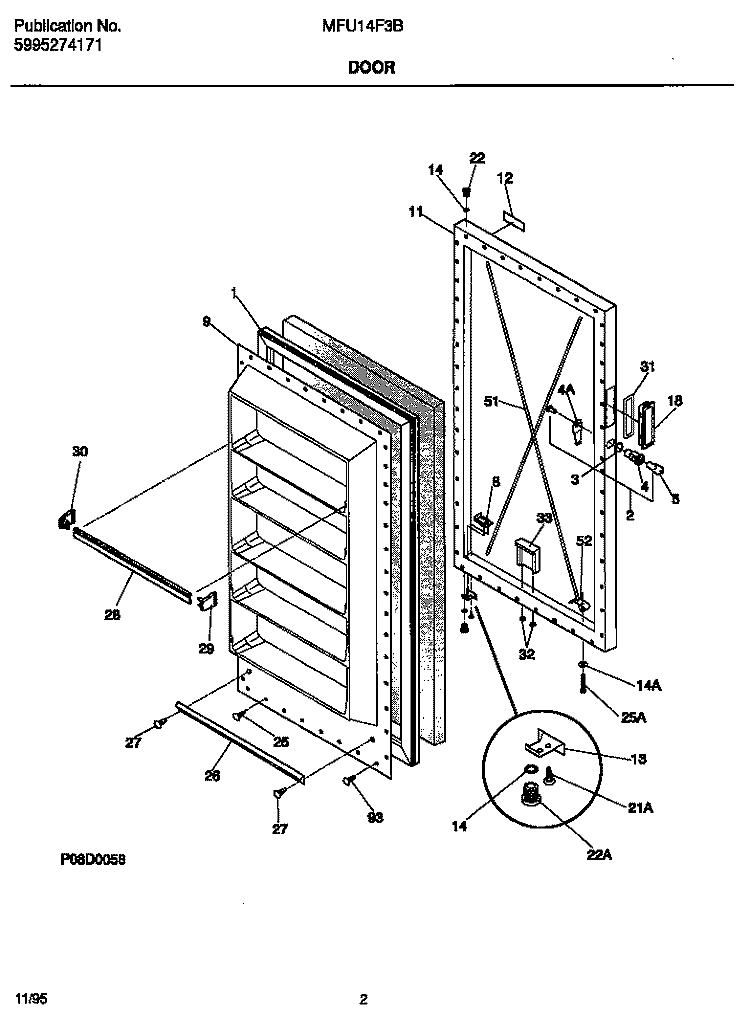 DOOR Diagram and Parts List for MFU14F3BW3  Frigidaire Freezer