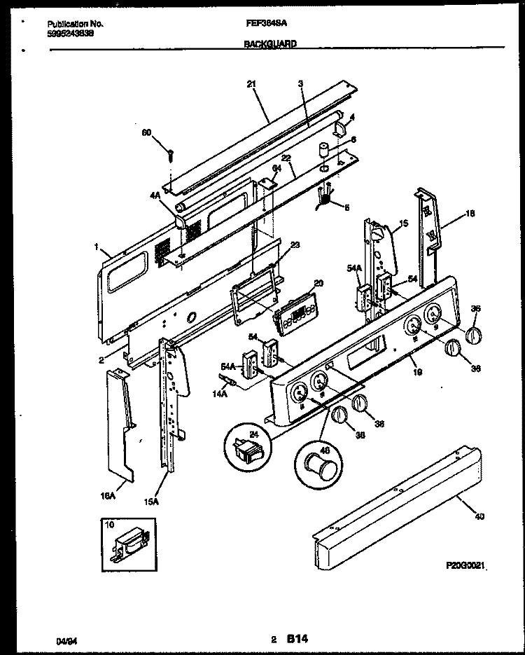 BACKGUARD Diagram and Parts List for FEF364SADA  Frigidaire Range