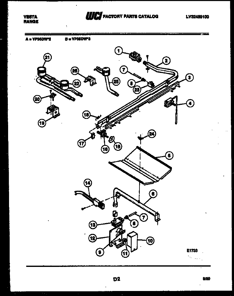 BURNER PARTS Diagram and Parts List for VP36DW2-23  Frigidaire Range
