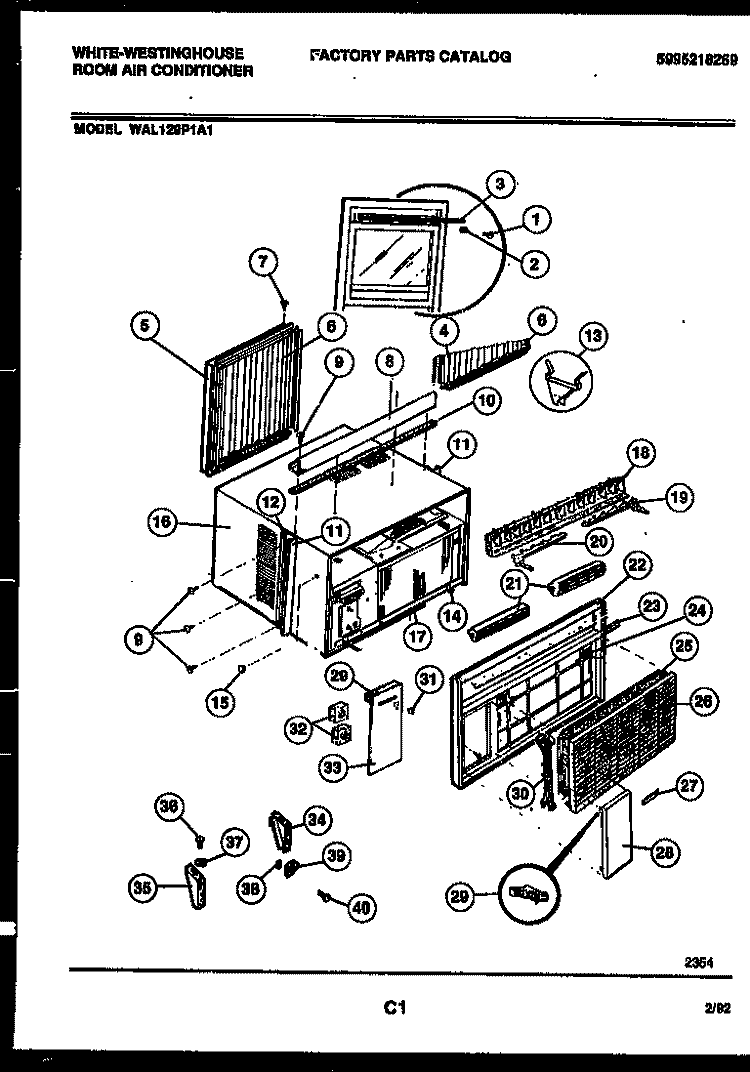 CABINET PARTS Diagram and Parts List for WAL129P1A1  Frigidaire Air Conditioner