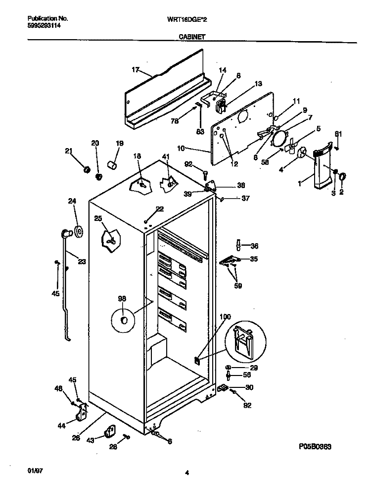 CABINET Diagram and Parts List for WRT16DGEW2  Frigidaire Refrigerator