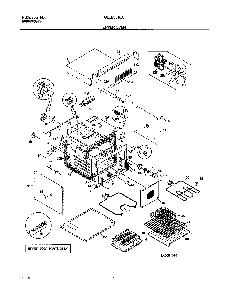 UPPER OVEN Diagram and Parts List for GLEB30T8ABA  Frigidaire Wall Oven