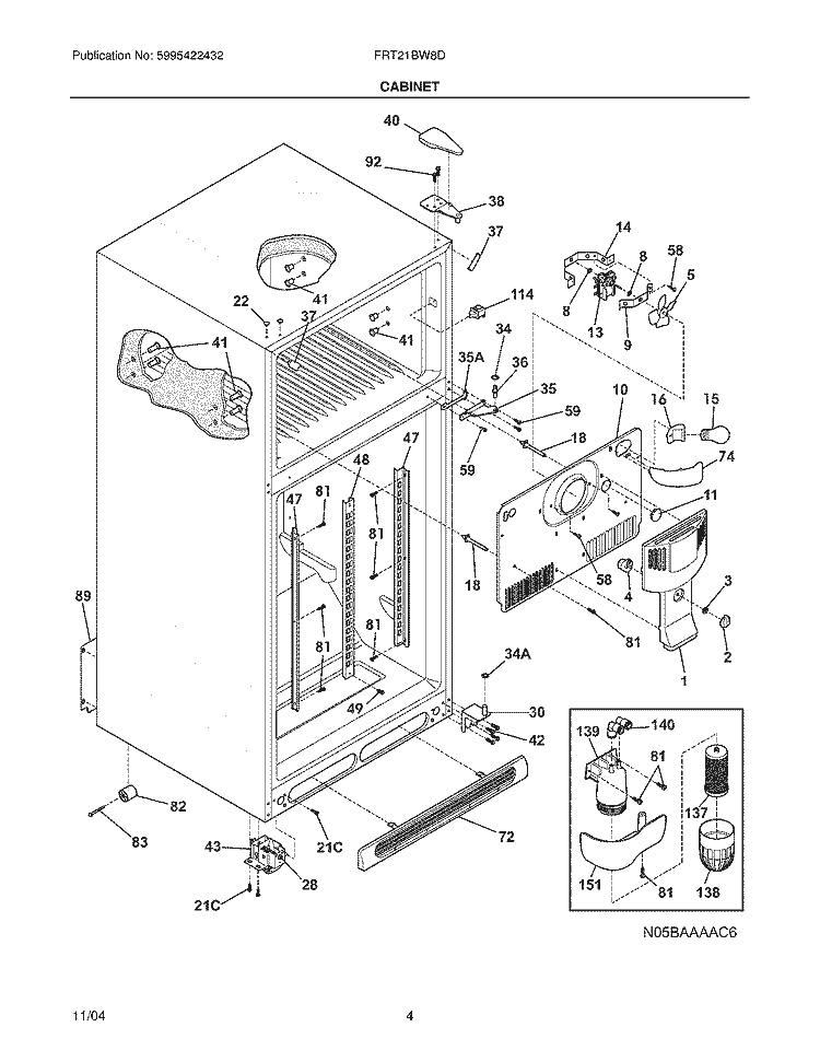 CABINET Diagram and Parts List for FRT21BW8DB0  Frigidaire Refrigerator