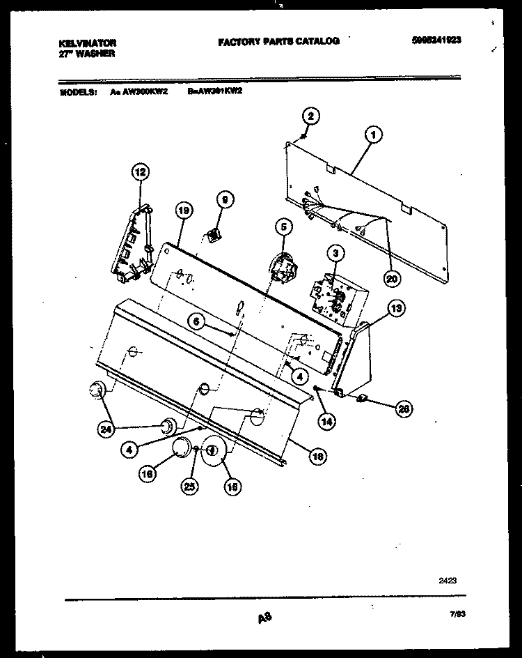 CONSOLE AND CONTROL PARTS Diagram and Parts List for AW300KW2  Kelvinator Washer