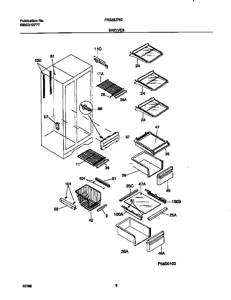 SHELVES Diagram and Parts List for FRS22ZRGB1  Frigidaire Refrigerator