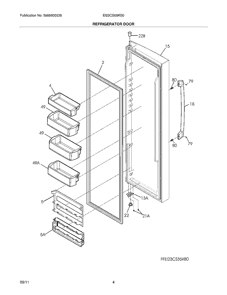REFRIGERATOR DOOR Diagram and Parts List for EI23CS65KS0  Electrolux Refrigerator