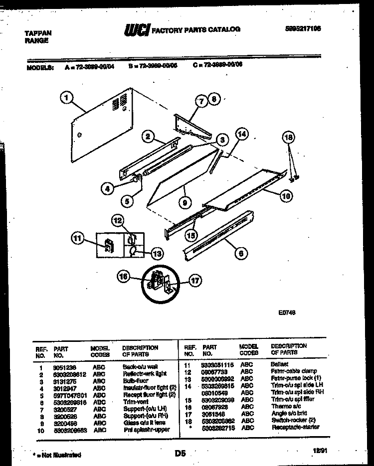 SPLASHER CONTROL Diagram and Parts List for 72-3989-00-04  Tappan Range